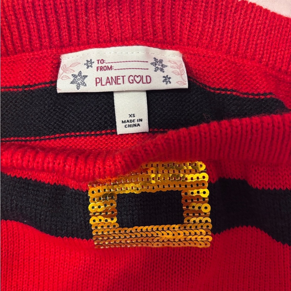 Planet Gold Red and Black Knit with Gold Sequin Accent
